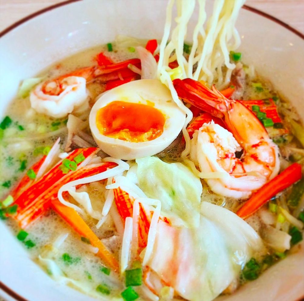 Seafood ramen with shrimp and soft egg